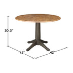 Set da pranzo rotondo con tavolo a ribalta Hickory/Washed Coal, 2 posti, sedie con schienale a doghe