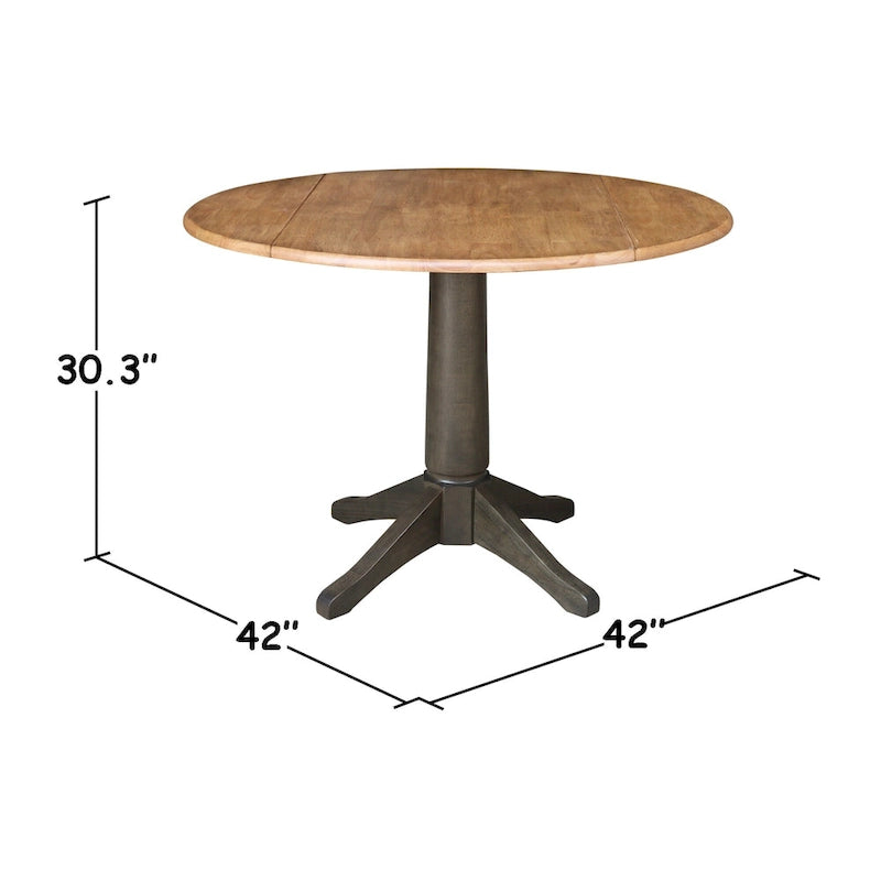 Set da pranzo rotondo con tavolo a ribalta Hickory/Washed Coal, 2 posti, sedie con schienale a doghe