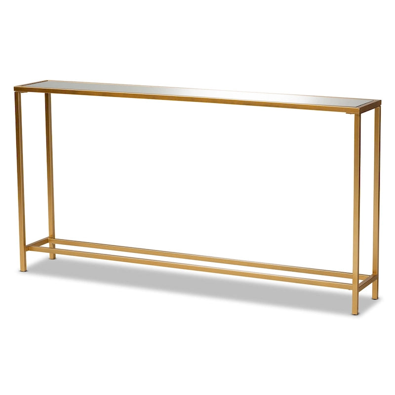 Tavolo Consolle in Vetro Specchiato con Cornice in Metallo Dorato, Stile Moderno, Montaggio da 1 Persona