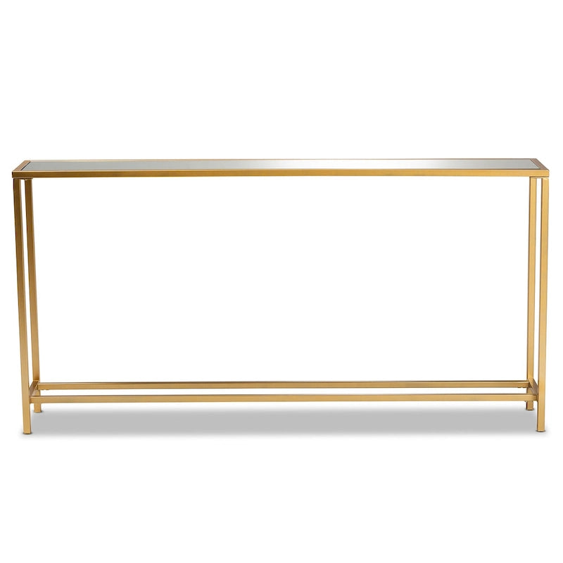 Tavolo Consolle in Vetro Specchiato con Cornice in Metallo Dorato, Stile Moderno, Montaggio da 1 Persona