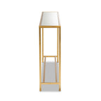 Tavolo Consolle in Vetro Specchiato con Cornice in Metallo Dorato, Stile Moderno, Montaggio da 1 Persona