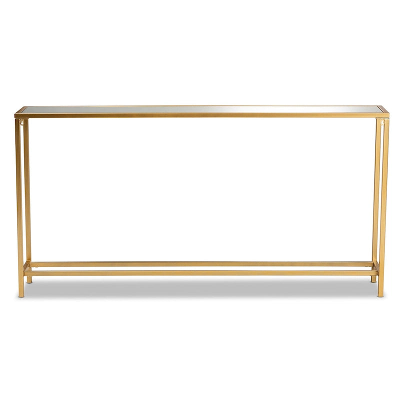Tavolo Consolle in Vetro Specchiato con Cornice in Metallo Dorato, Stile Moderno, Montaggio da 1 Persona
