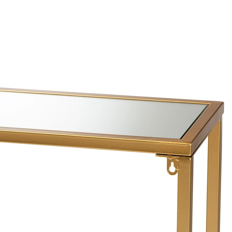Tavolo Consolle in Vetro Specchiato con Cornice in Metallo Dorato, Stile Moderno, Montaggio da 1 Persona