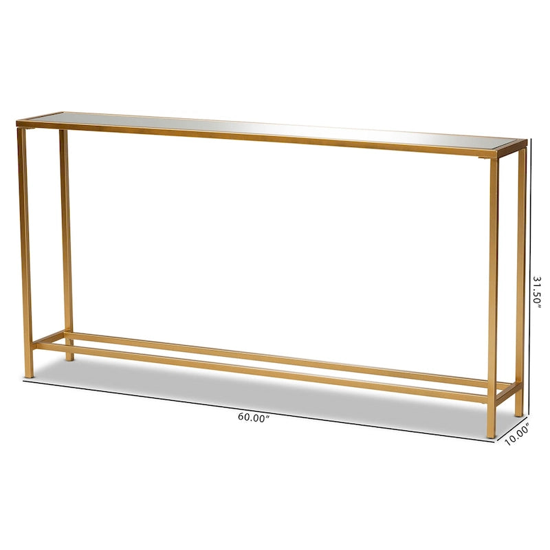 Tavolo Consolle in Vetro Specchiato con Cornice in Metallo Dorato, Stile Moderno, Montaggio da 1 Persona