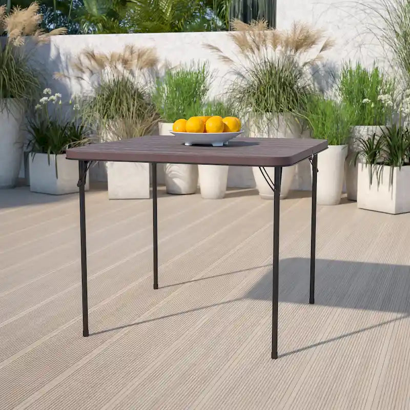 Tavolo pieghevole quadrato in plastica bi-fold grigio/marrone/bianco sporco, 4 posti a sedere