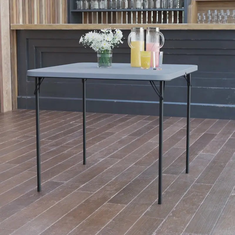 Tavolo pieghevole quadrato in plastica bi-fold grigio/marrone/bianco sporco, 4 posti a sedere