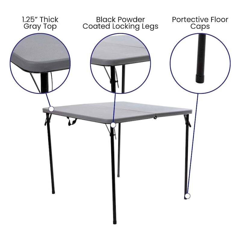 Tavolo pieghevole quadrato in plastica bi-fold grigio/marrone/bianco sporco, 4 posti a sedere