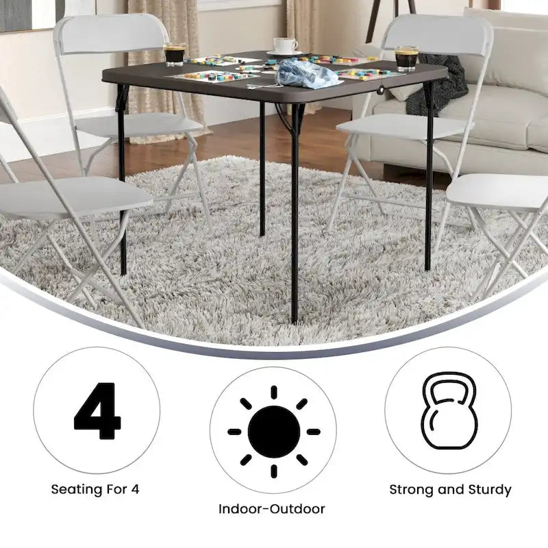 Tavolo pieghevole quadrato in plastica bi-fold grigio/marrone/bianco sporco, 4 posti a sedere