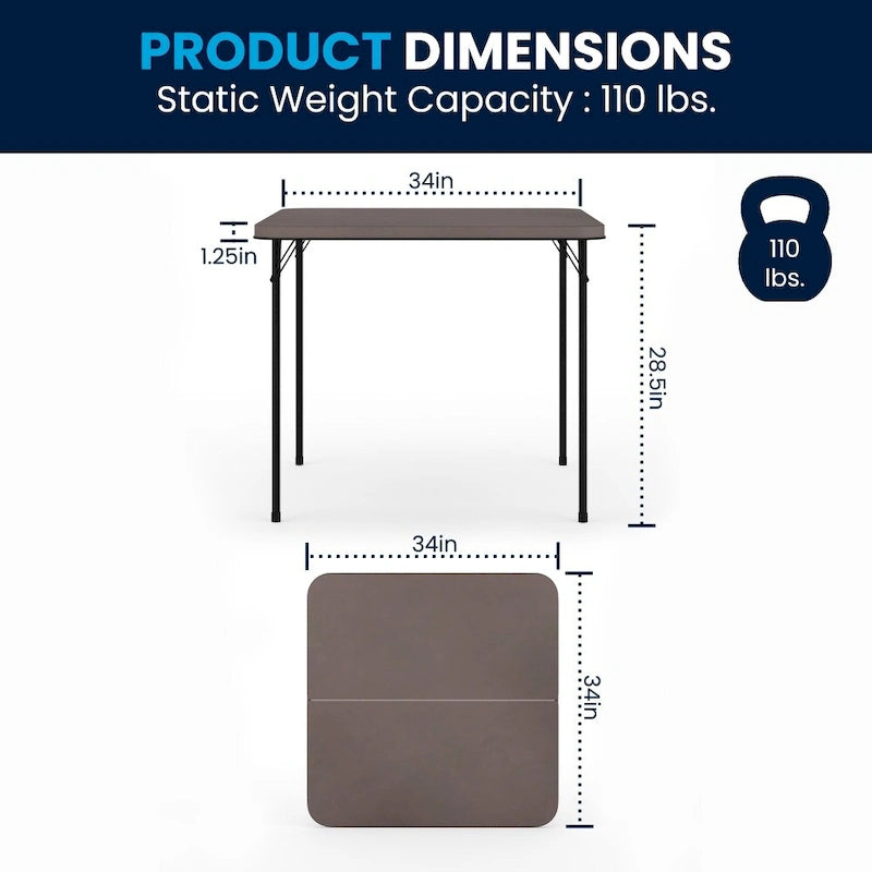 Tavolo pieghevole quadrato in plastica bi-fold grigio/marrone/bianco sporco, 4 posti a sedere