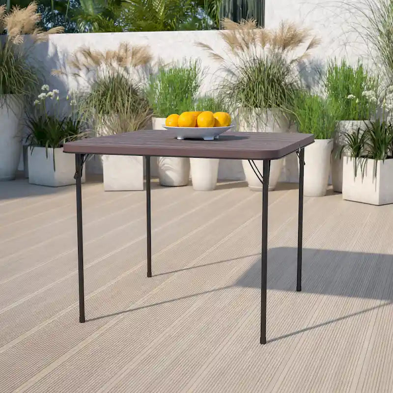 Tavolo pieghevole quadrato in plastica bi-fold grigio/marrone/bianco sporco, 4 posti a sedere