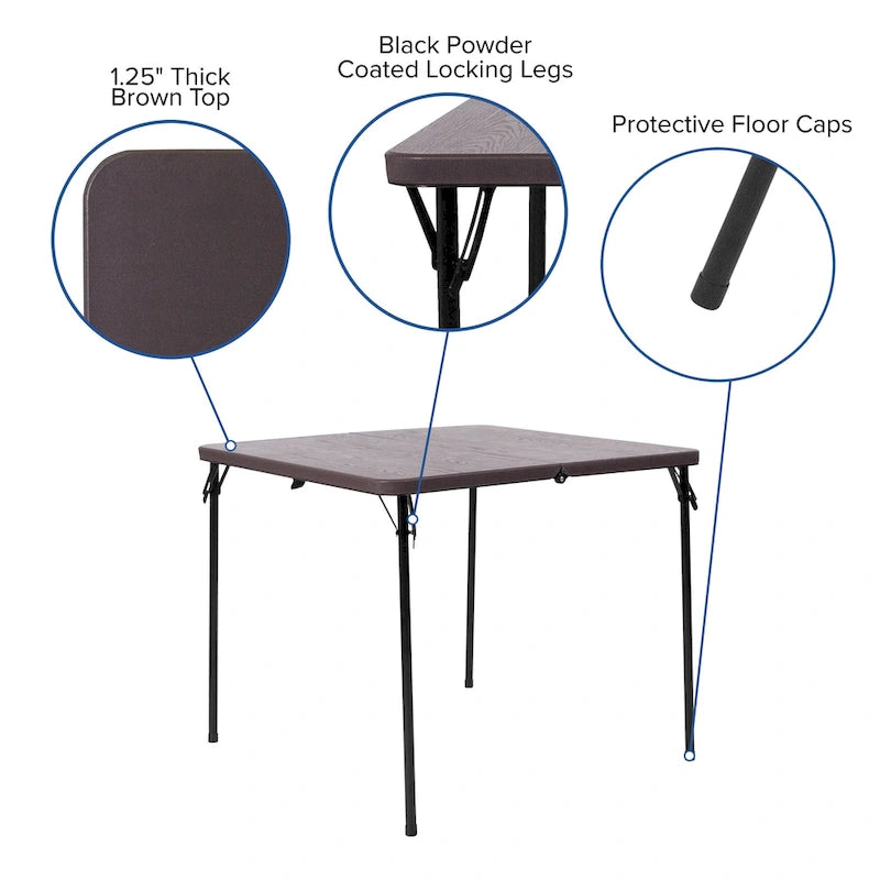 Tavolo pieghevole quadrato in plastica bi-fold grigio/marrone/bianco sporco, 4 posti a sedere