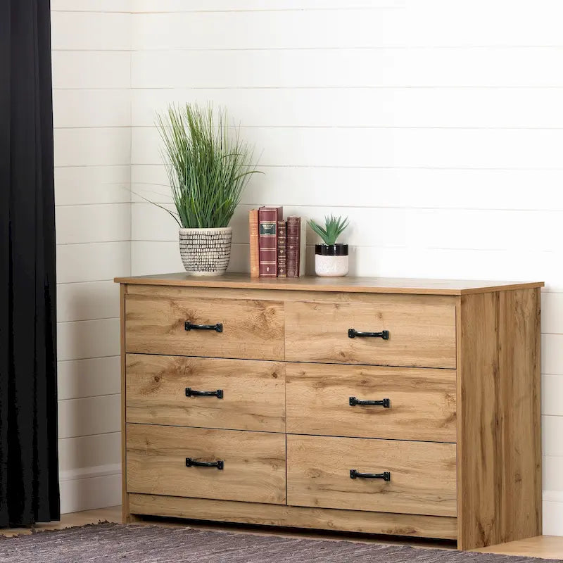 Cassettiera doppia a 6 cassetti in Rovere Invecchiato / Rovere Nordik / Rovere Grigio, 1 persona