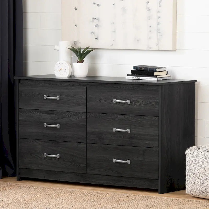 Cassettiera doppia a 6 cassetti in Rovere Invecchiato / Rovere Nordik / Rovere Grigio, 1 persona