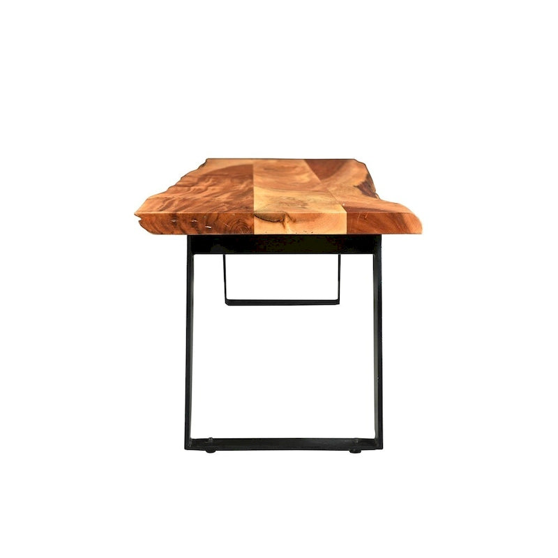 Panca in legno di acacia naturale con bordo vivo e gambe in acciaio, 2 posti (127 cm / 180 cm)