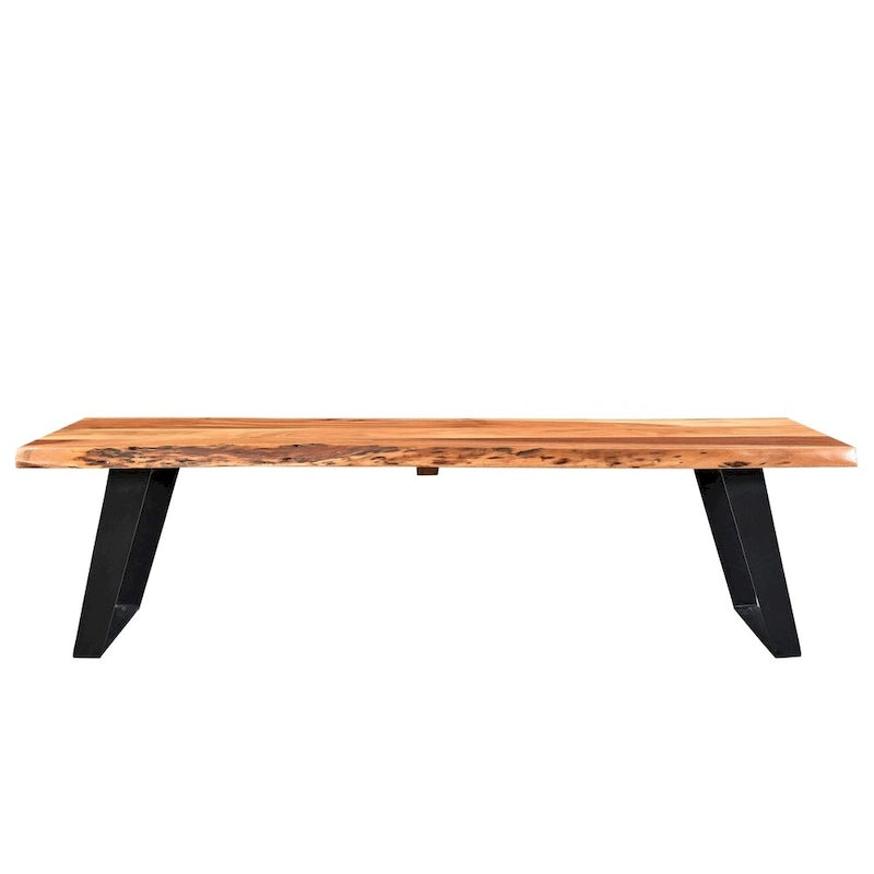 Panca in legno di acacia naturale con bordo vivo e gambe in acciaio, 2 posti (127 cm / 180 cm)