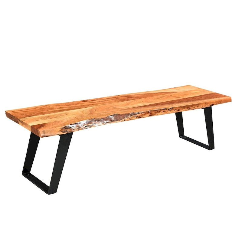 Panca in legno di acacia naturale con bordo vivo e gambe in acciaio, 2 posti (127 cm / 180 cm)