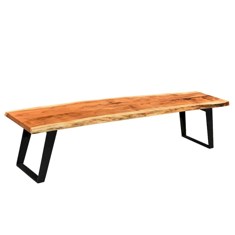 Panca in legno di acacia naturale con bordo vivo e gambe in acciaio, 2 posti (127 cm / 180 cm)