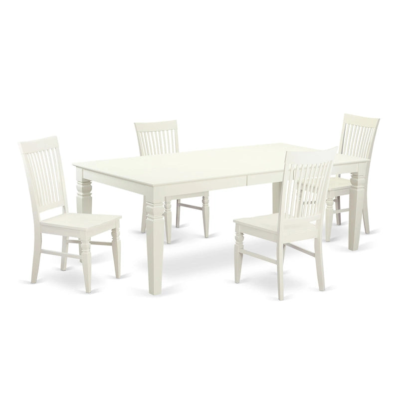 Set da pranzo rettangolare color lino con sedie con seduta in legno, opzioni da 5/7/9 pezzi