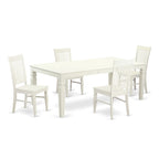 Set da pranzo rettangolare color lino con sedie con seduta in legno, opzioni da 5/7/9 pezzi