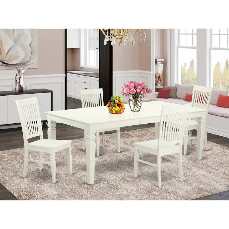 Set da pranzo rettangolare color lino con sedie con seduta in legno, opzioni da 5/7/9 pezzi