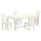 Set da pranzo rettangolare color lino con sedie con seduta in legno, opzioni da 5/7/9 pezzi