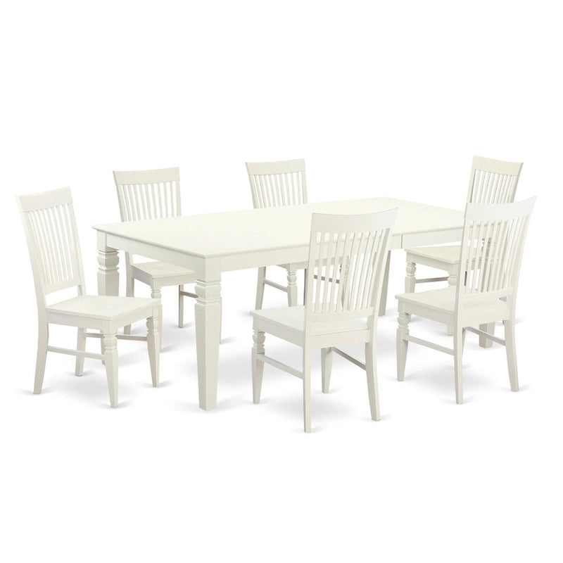 Set da pranzo rettangolare color lino con sedie con seduta in legno, opzioni da 5/7/9 pezzi