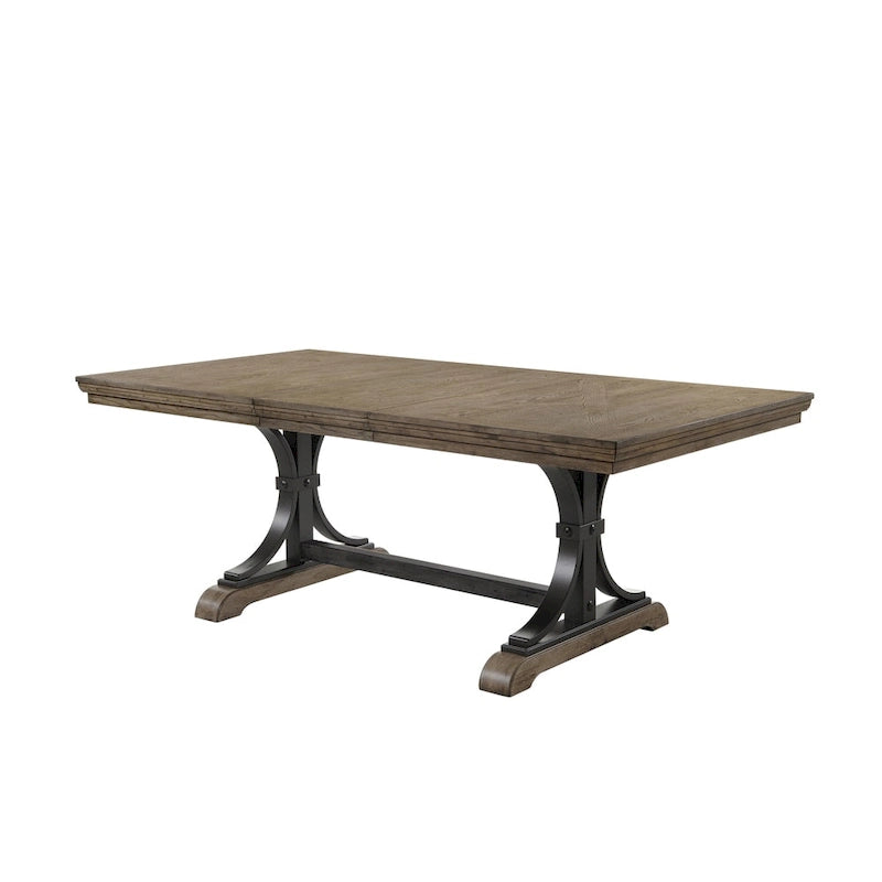 Set da pranzo con piedistallo Brown Driftwood, stile rustico, 7 posti a sedere