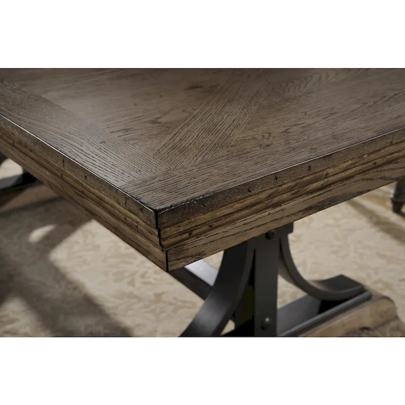 Set da pranzo con piedistallo Brown Driftwood, stile rustico, 7 posti a sedere