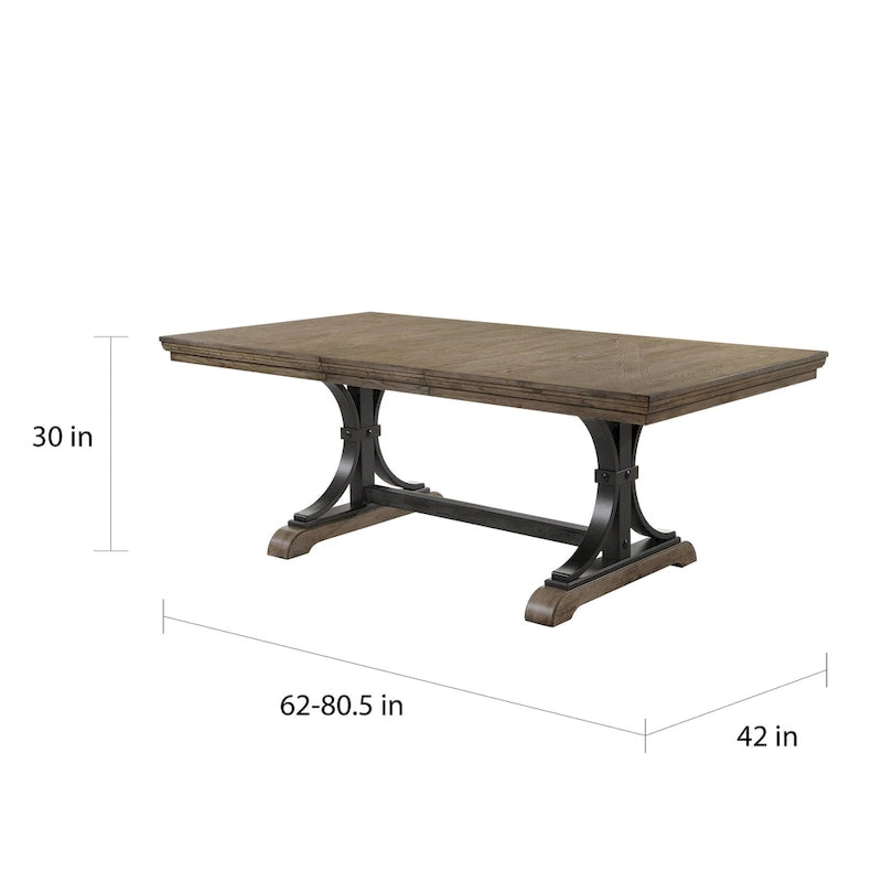 Set da pranzo con piedistallo Brown Driftwood, stile rustico, 7 posti a sedere