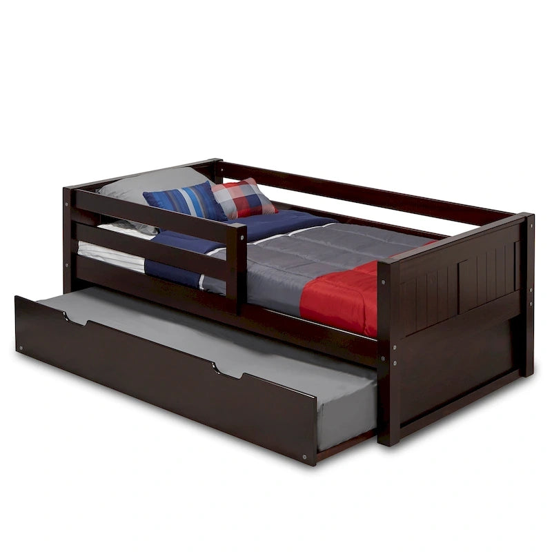 Divano letto singolo con sponde, stile pannello bianco/cappuccino, 1 persona
