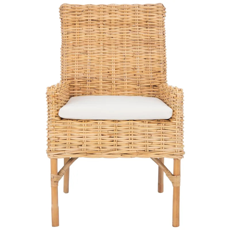 Poltrona con cuscino in rattan costiero sbiancato bianco/naturale e grigio, monoposto