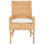 Poltrona con cuscino in rattan costiero sbiancato bianco/naturale e grigio, monoposto