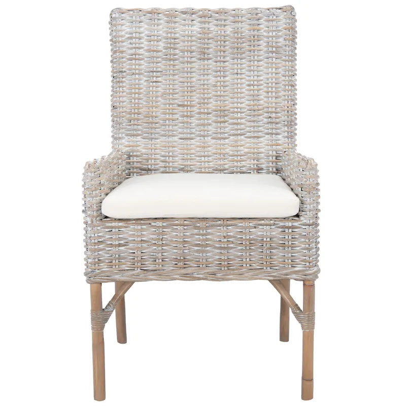 Poltrona con cuscino in rattan costiero sbiancato bianco/naturale e grigio, monoposto