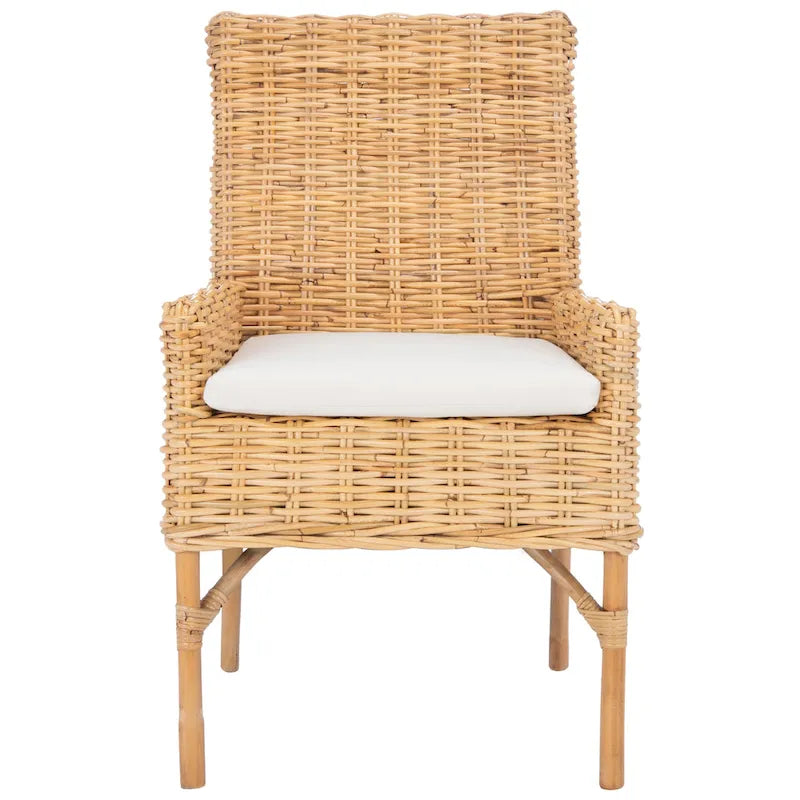 Poltrona con cuscino in rattan costiero sbiancato bianco/naturale e grigio, monoposto