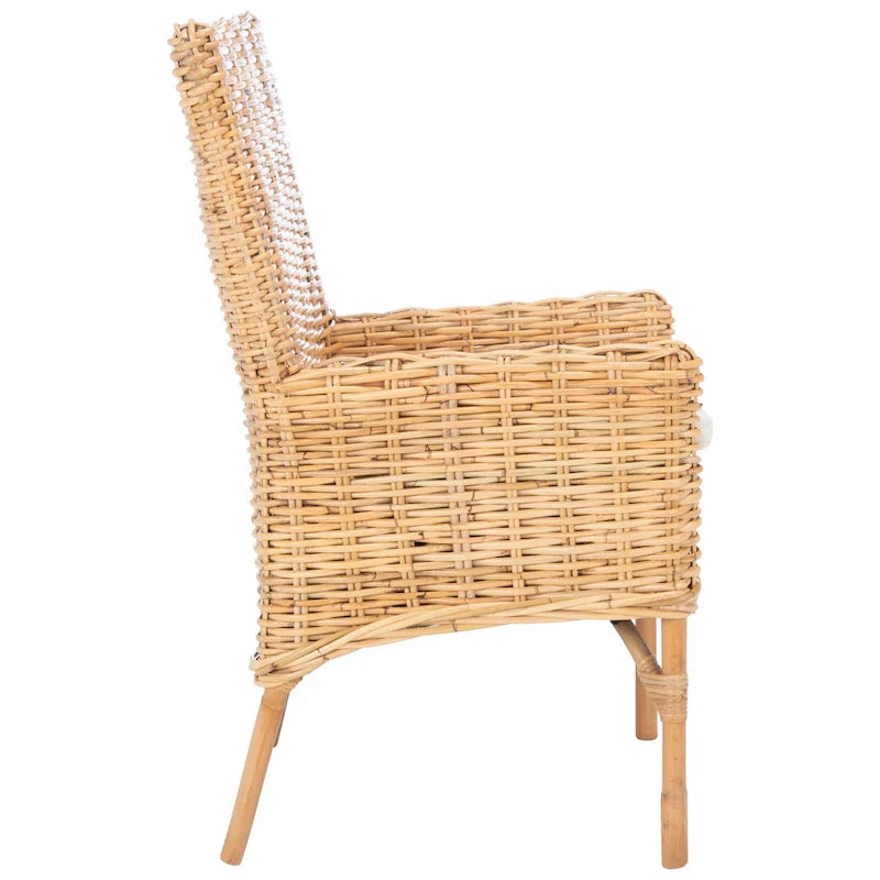 Poltrona con cuscino in rattan costiero sbiancato bianco/naturale e grigio, monoposto