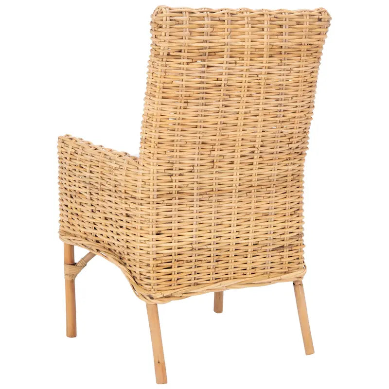 Poltrona con cuscino in rattan costiero sbiancato bianco/naturale e grigio, monoposto