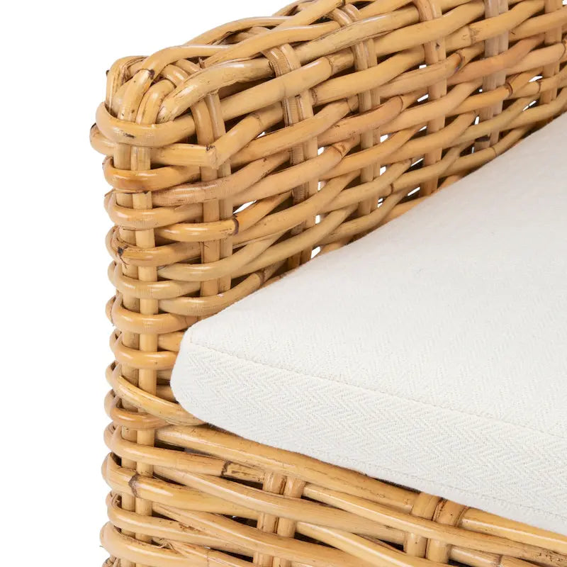 Poltrona con cuscino in rattan costiero sbiancato bianco/naturale e grigio, monoposto