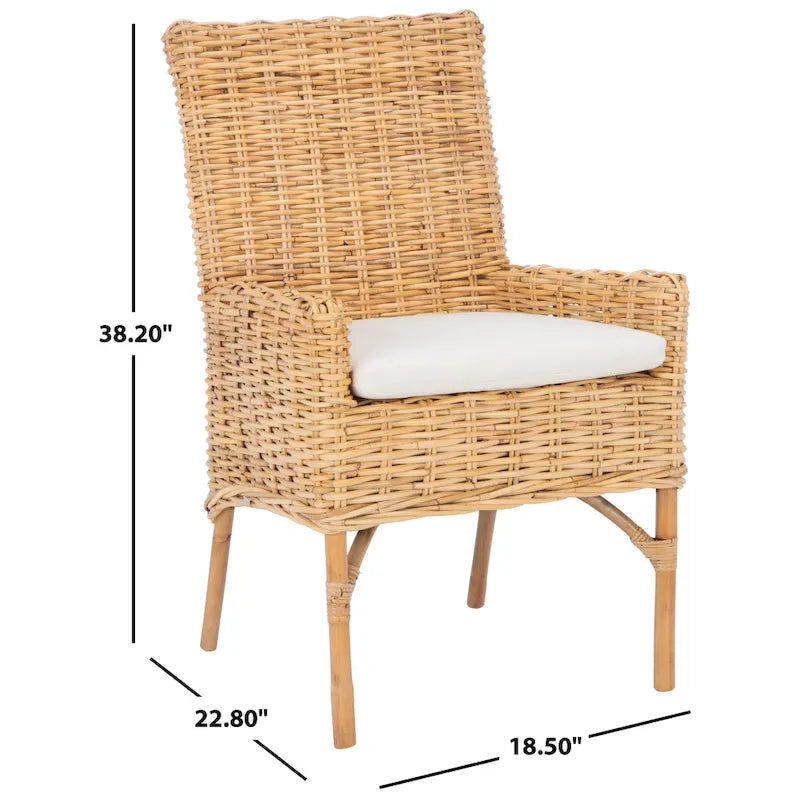 Poltrona con cuscino in rattan costiero sbiancato bianco/naturale e grigio, monoposto