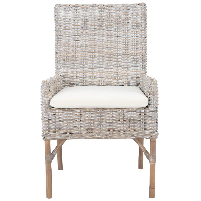 Poltrona con cuscino in rattan costiero sbiancato bianco/naturale e grigio, monoposto