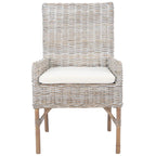 Poltrona con cuscino in rattan costiero sbiancato bianco/naturale e grigio, monoposto