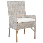 Poltrona con cuscino in rattan costiero sbiancato bianco/naturale e grigio, monoposto