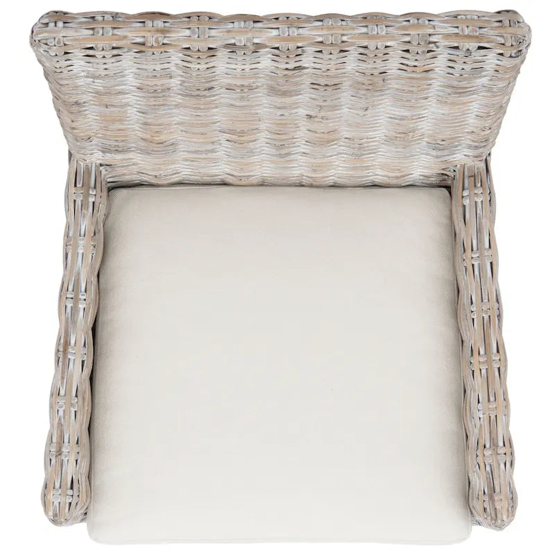 Poltrona con cuscino in rattan costiero sbiancato bianco/naturale e grigio, monoposto