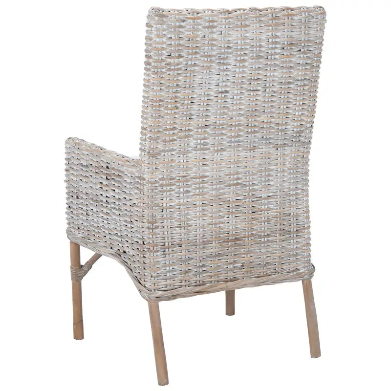 Poltrona con cuscino in rattan costiero sbiancato bianco/naturale e grigio, monoposto