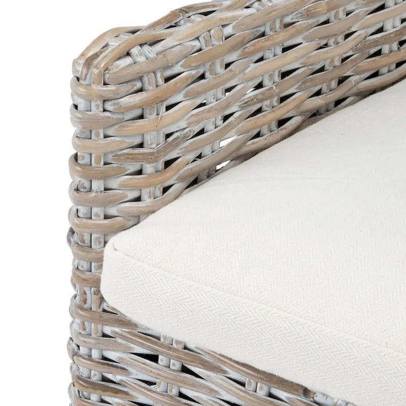 Poltrona con cuscino in rattan costiero sbiancato bianco/naturale e grigio, monoposto