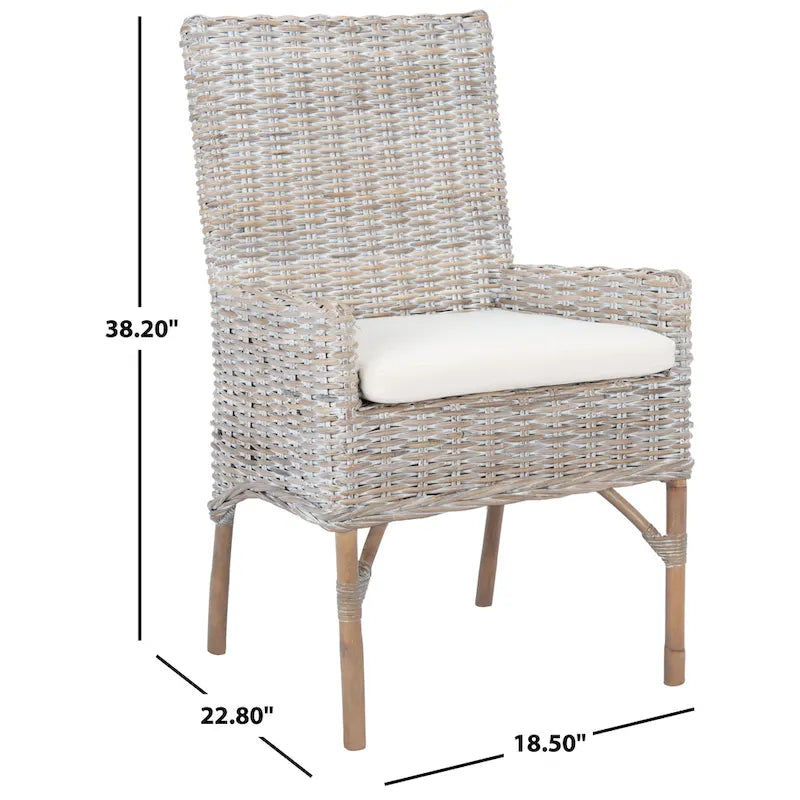 Poltrona con cuscino in rattan costiero sbiancato bianco/naturale e grigio, monoposto