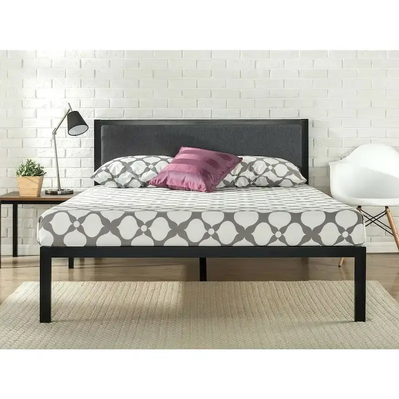 Struttura letto king-size nera con testiera imbottita, doghe in legno, 1 persona