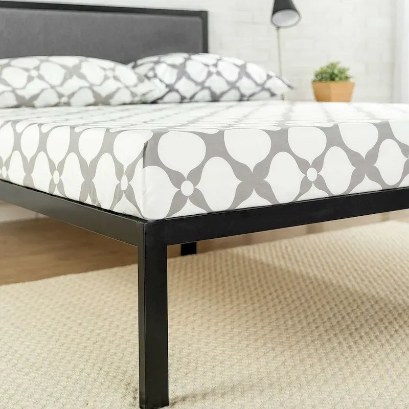 Struttura letto king-size nera con testiera imbottita, doghe in legno, 1 persona