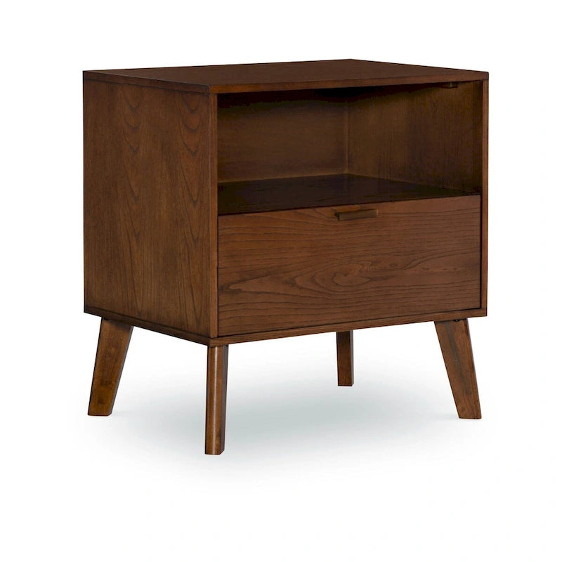 27  Brown One Drawer Nightstand with Bronze Pulls