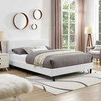 Letto a piattaforma Queen imbottito in lino – Bianco / Verde acqua / Beige, 2 posti letto