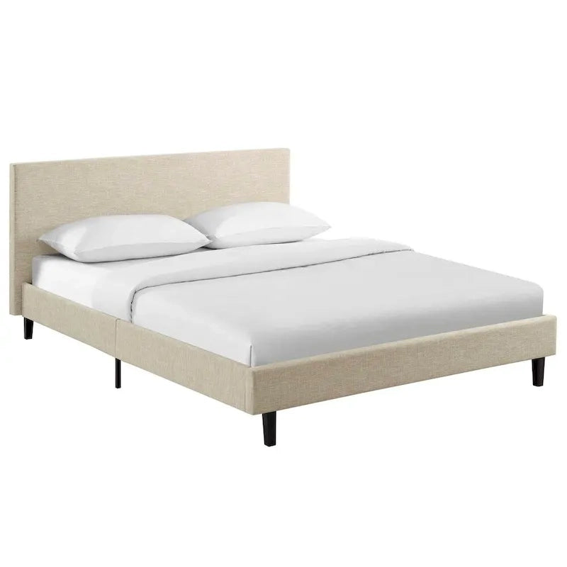 Letto a piattaforma Queen imbottito in lino – Bianco / Verde acqua / Beige, 2 posti letto
